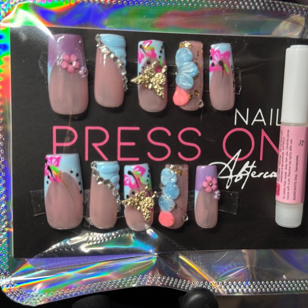 Colorful Floral and Gem Press-On Nails